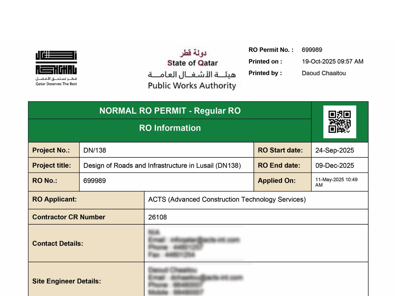 Road Opening (RO) Permit Services